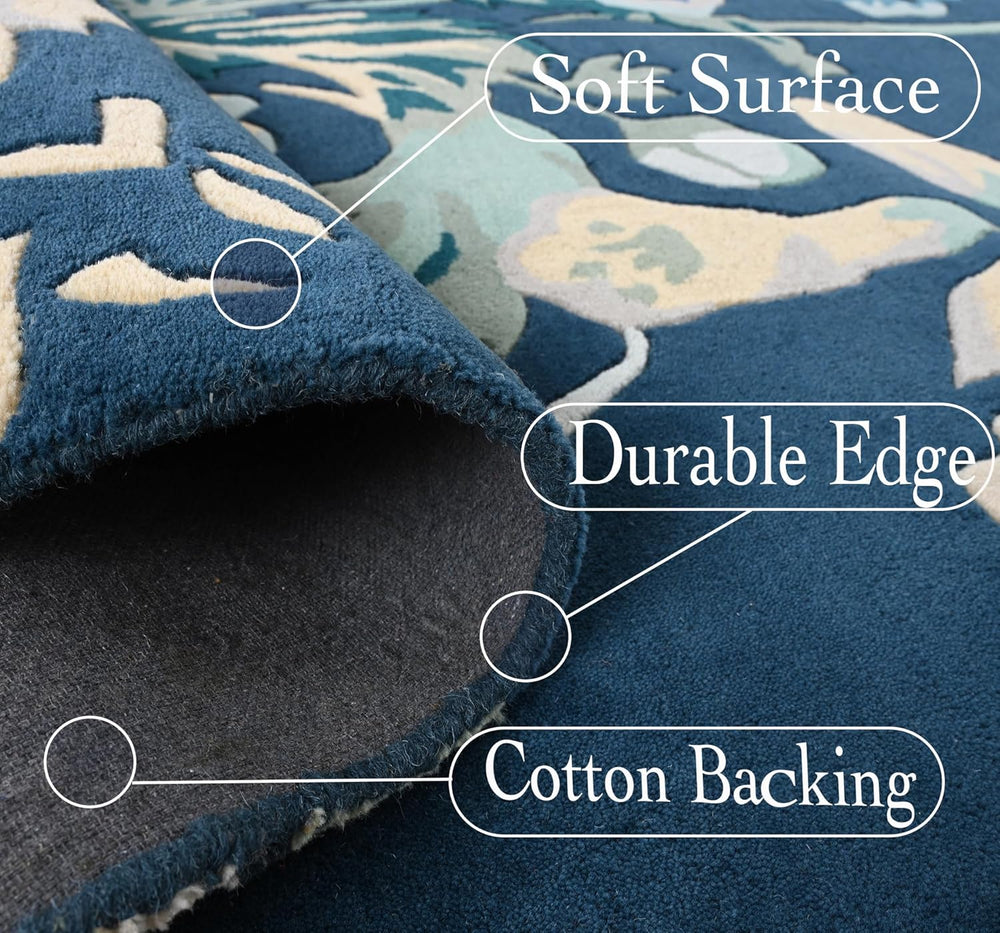 Modern Rose Floral Wool Rug | Colorful Garden Flower Design Carpet