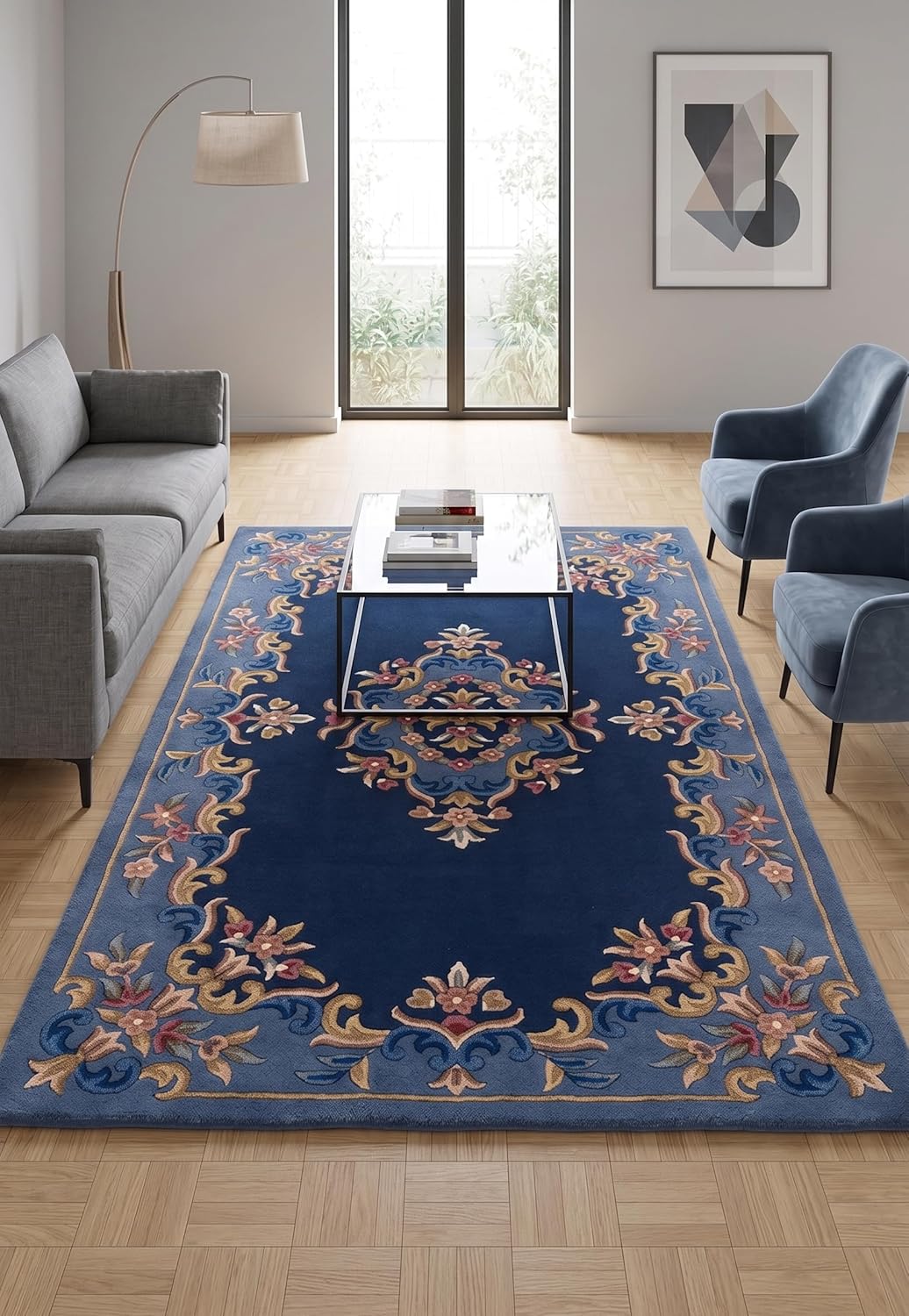 Handmade Traditional Wool Rug | Floral Medallion Border Design