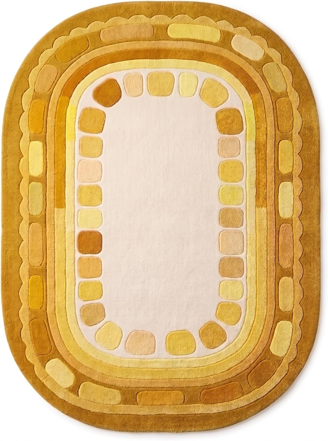 Hand Tufted Wool Rug, Rounded Rectangle Geometric Border Design,