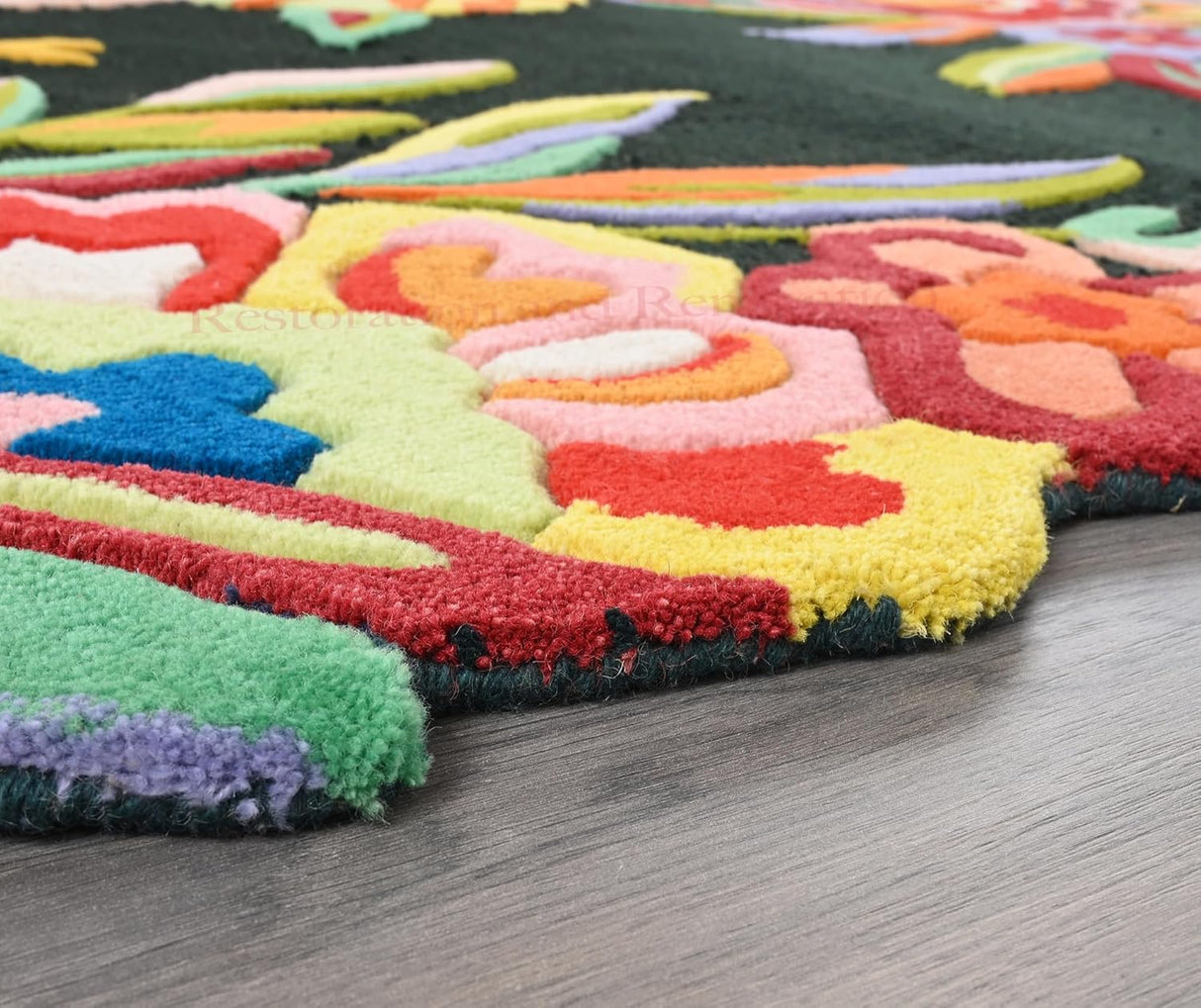 Handmade Colorful Roses Floral Wool Area Rug