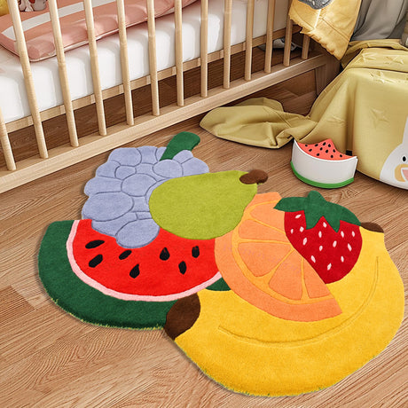 Colorful Fruit Shaped Hand-Tufted Wool Rug - Multi-Fruit Design, Soft & Durable Area Rug for Kids Room, Playroom, Kitchen & Home Decor
