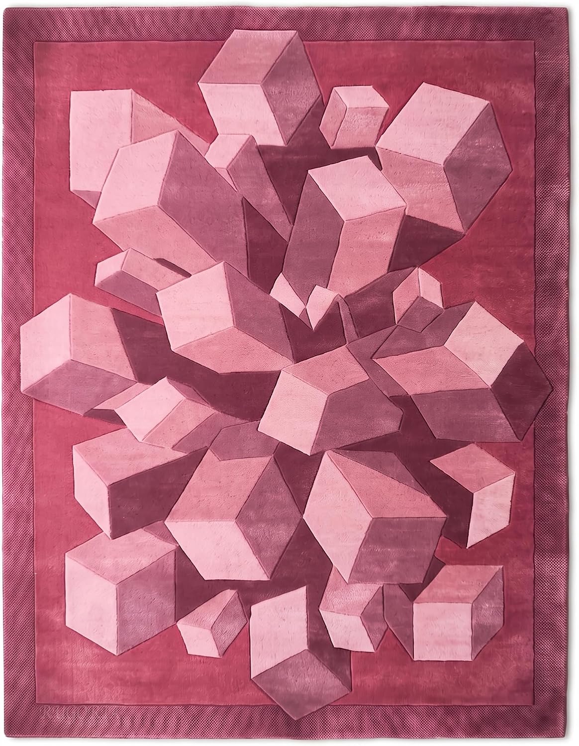 Hand-Tufted Wool Area Rug, 3D Cube Design