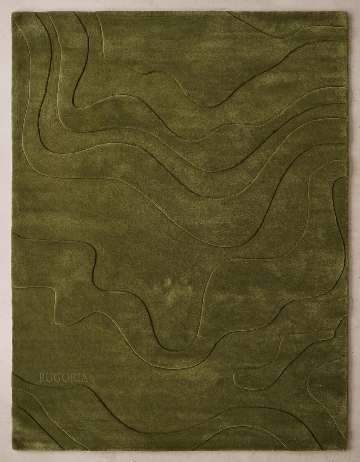 Modern Abstract Hand-Tufted Wool Area Rug Carved High-Low Pattern
