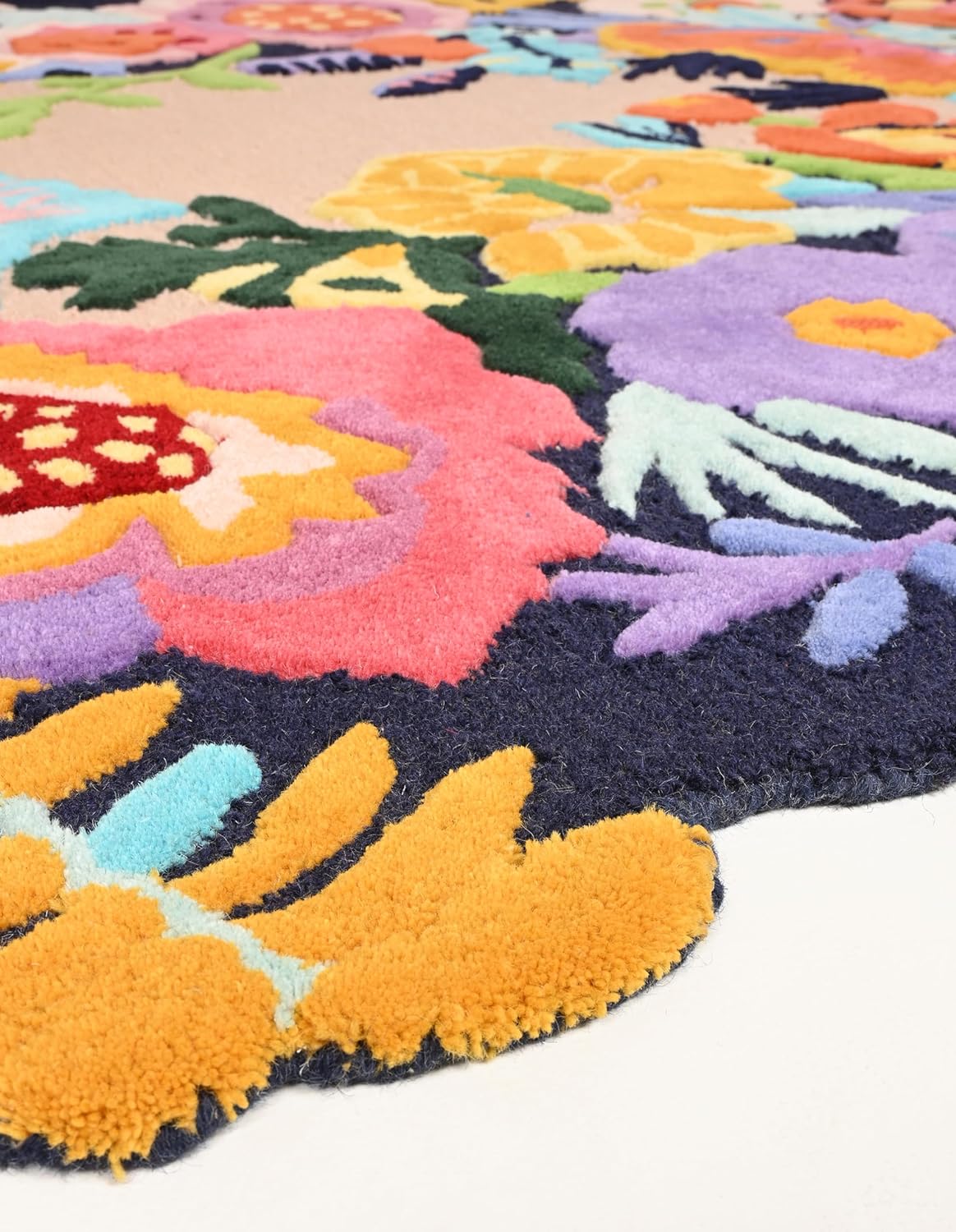 Floral Wool Area Rug - Handcrafted Colorful Garden Design