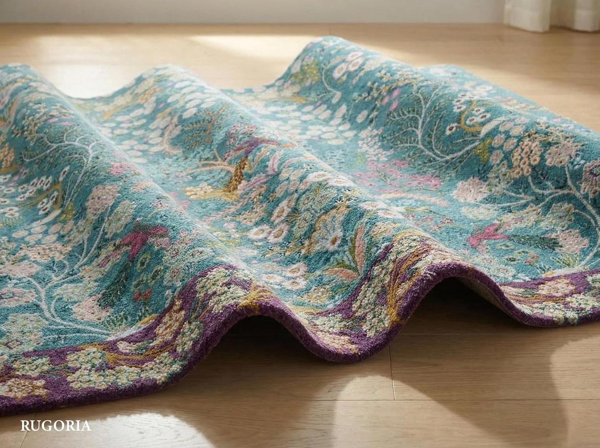 Hand-Tufted Wool Area Rug Floral Botanical Garden Design