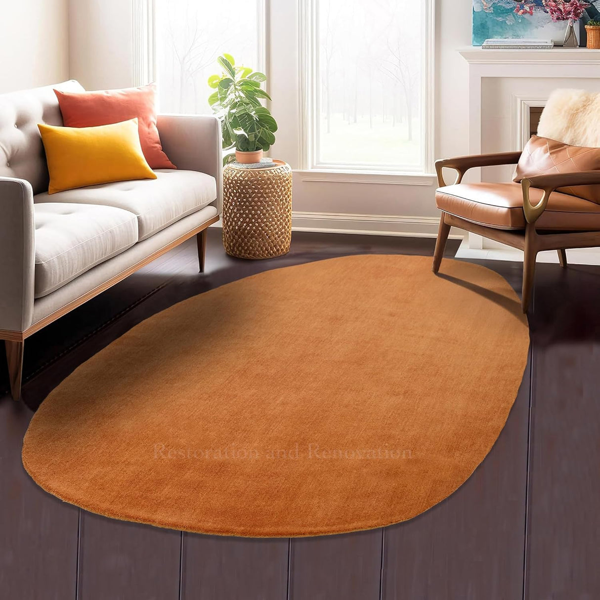 Modern Oval Shape Wool Rug - Irregular Shaped