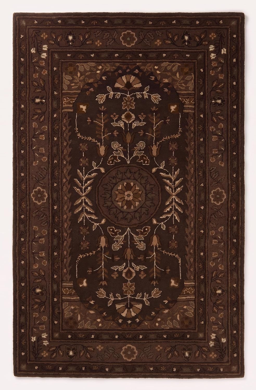 Traditional Hand-Tufted Wool Area Rug, Floral Medallion Design