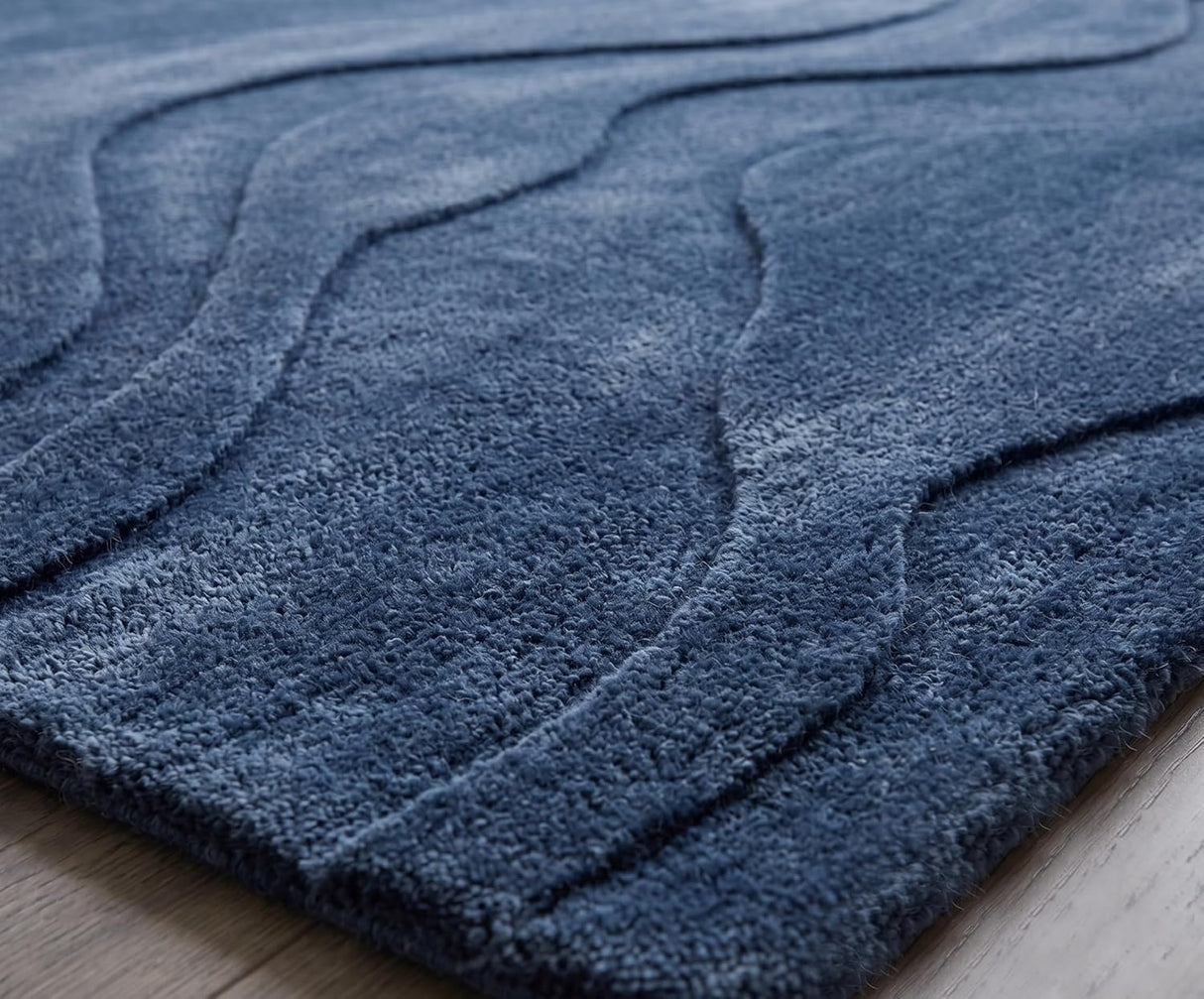 Modern Abstract Hand-Tufted Wool Area Rug Carved High-Low Pattern