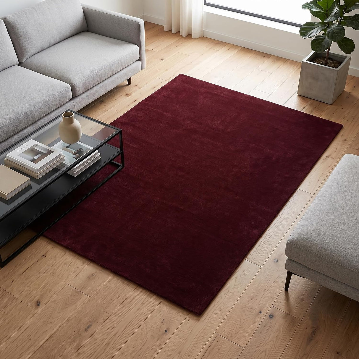 Solid Hand Tufted Wool Area Rug, Soft Plush Carpet