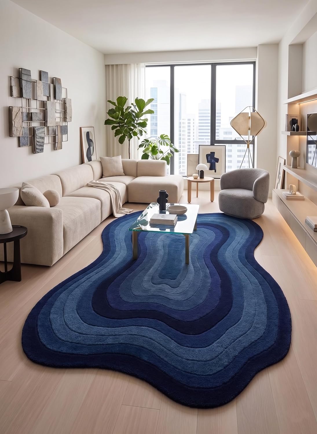 Modern Irregular Shaped Handmade Premium Wool Area Rug