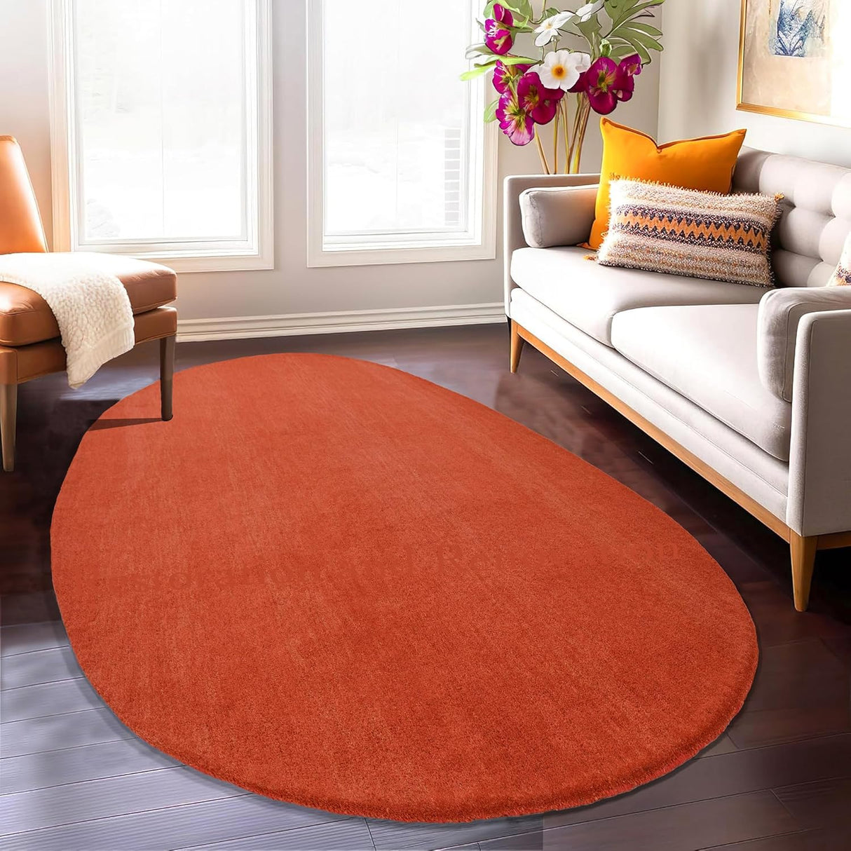 Modern Oval Shape Wool Rug - Irregular Shaped