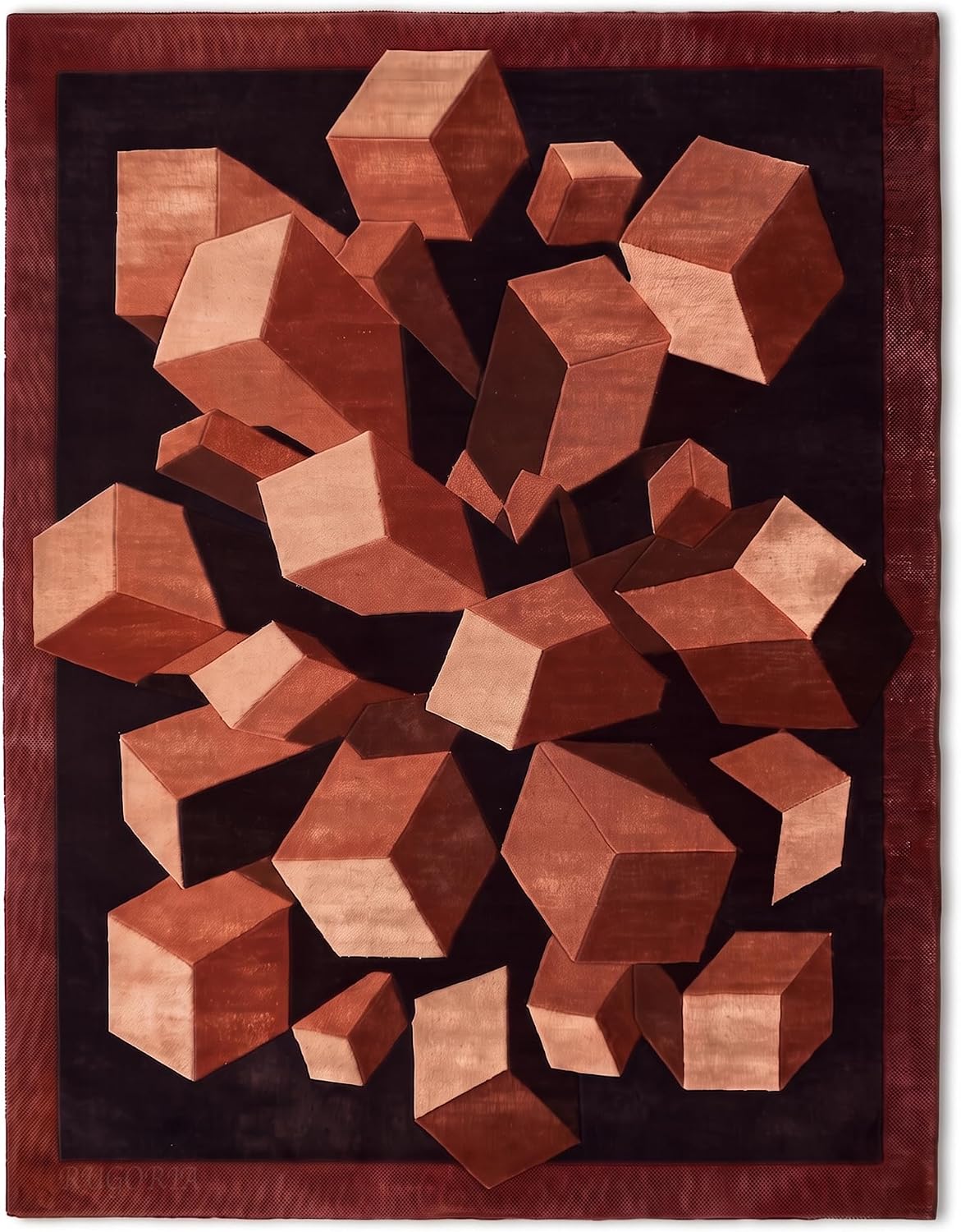 Hand-Tufted Wool Area Rug, 3D Cube Design