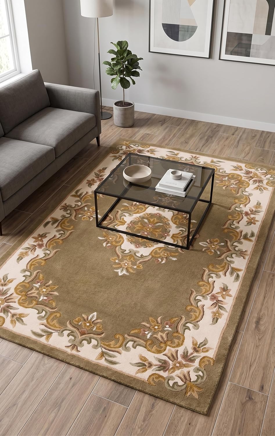 Handmade Traditional Wool Rug | Floral Medallion Border Design