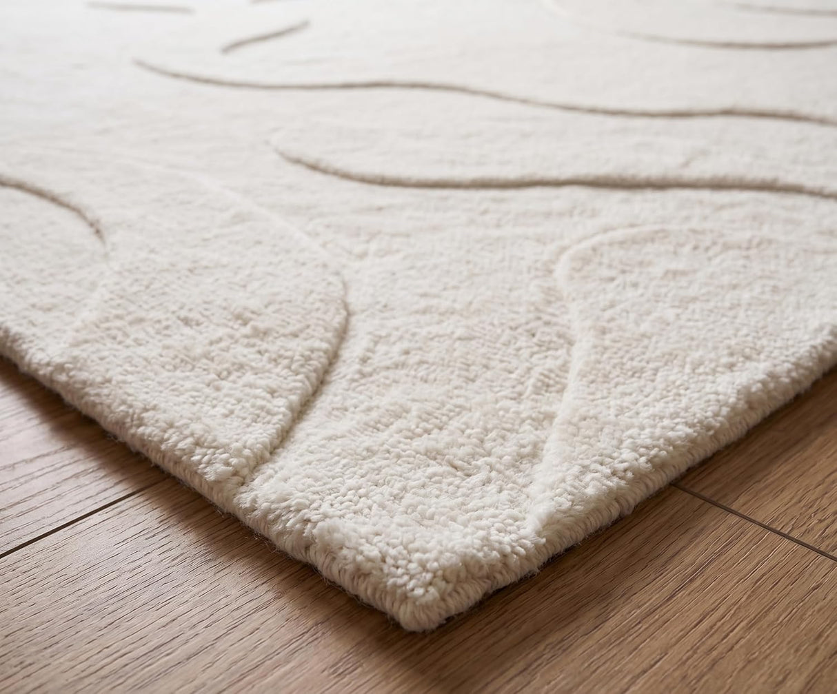 Modern Abstract Hand-Tufted Wool Area Rug Carved High-Low Pattern
