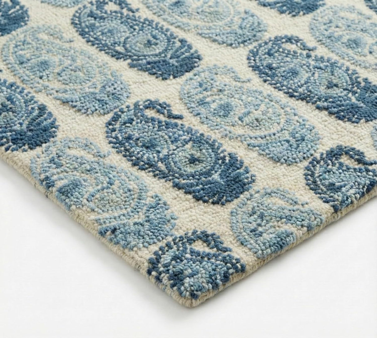 Hand-Tufted Area Rug with Blue Paisley Design