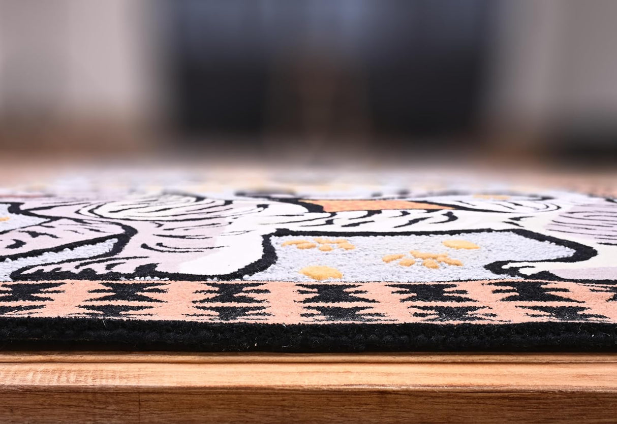 Hand tufted Tiger Motif Wool Area Rug