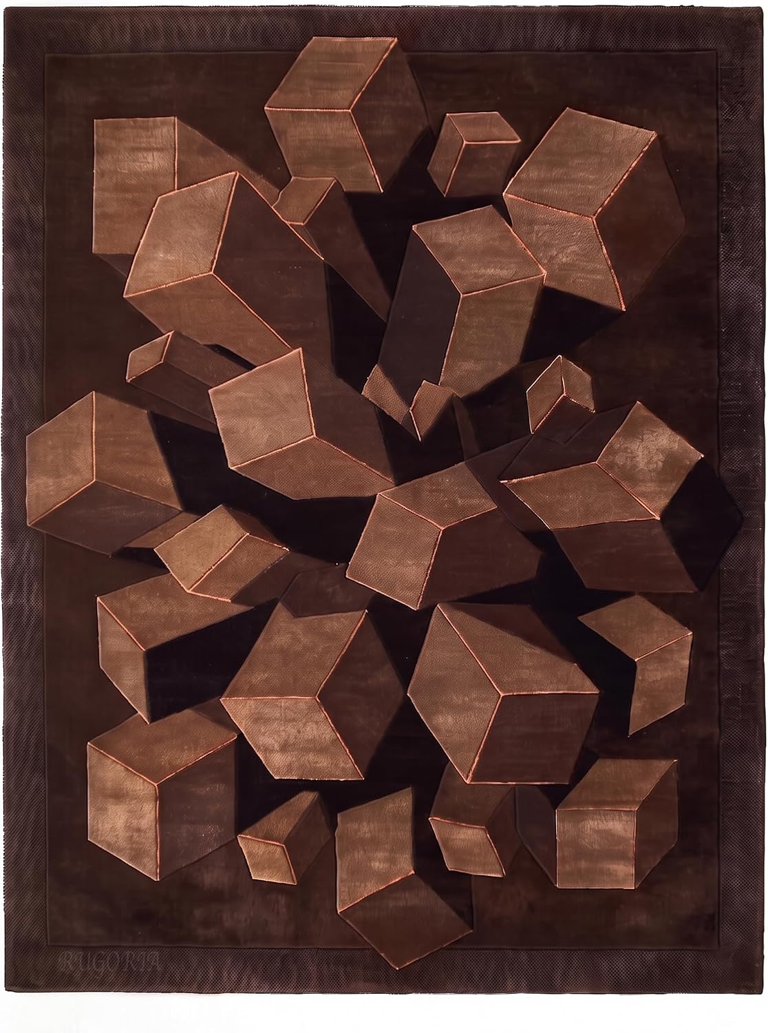 Hand-Tufted Wool Area Rug, 3D Cube Design