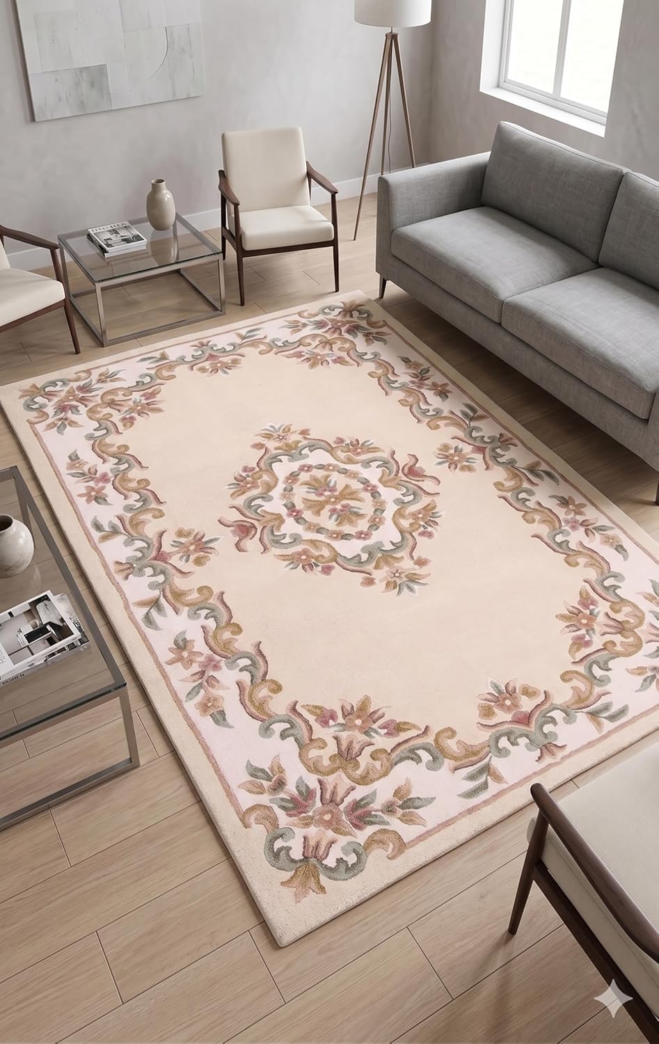 Handmade Traditional Wool Rug | Floral Medallion Border Design