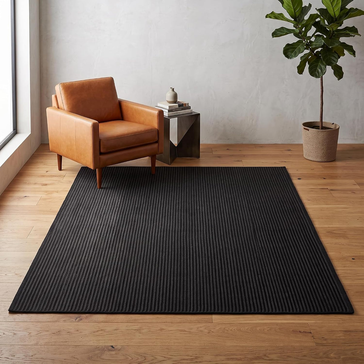 Modern Hand Tufted Wool Rug, Thin Striped Pattern, Soft Wool Carpet