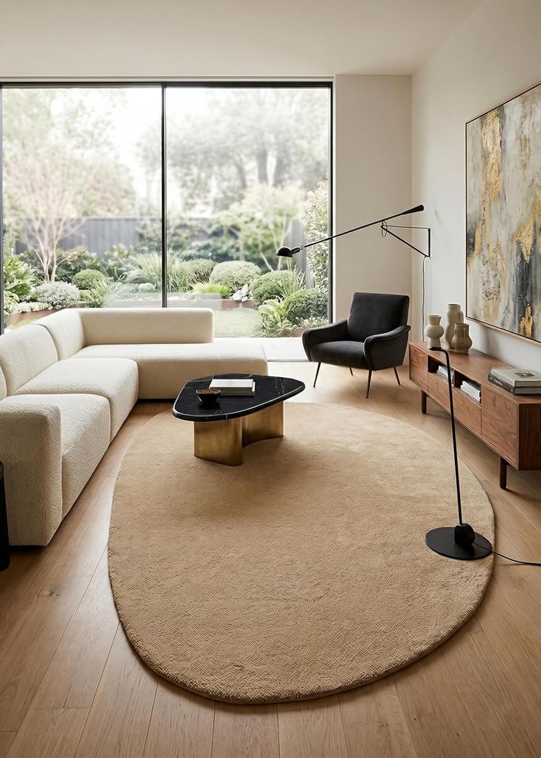 Modern Oval Shape Wool Rug - Irregular Shaped