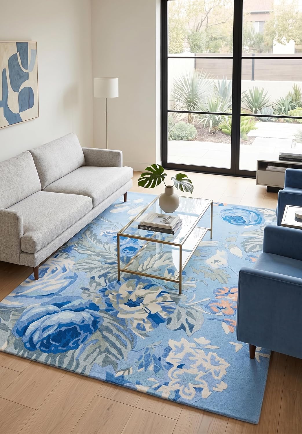 Modern Rose Floral Wool Rug | Colorful Garden Flower Design Carpet