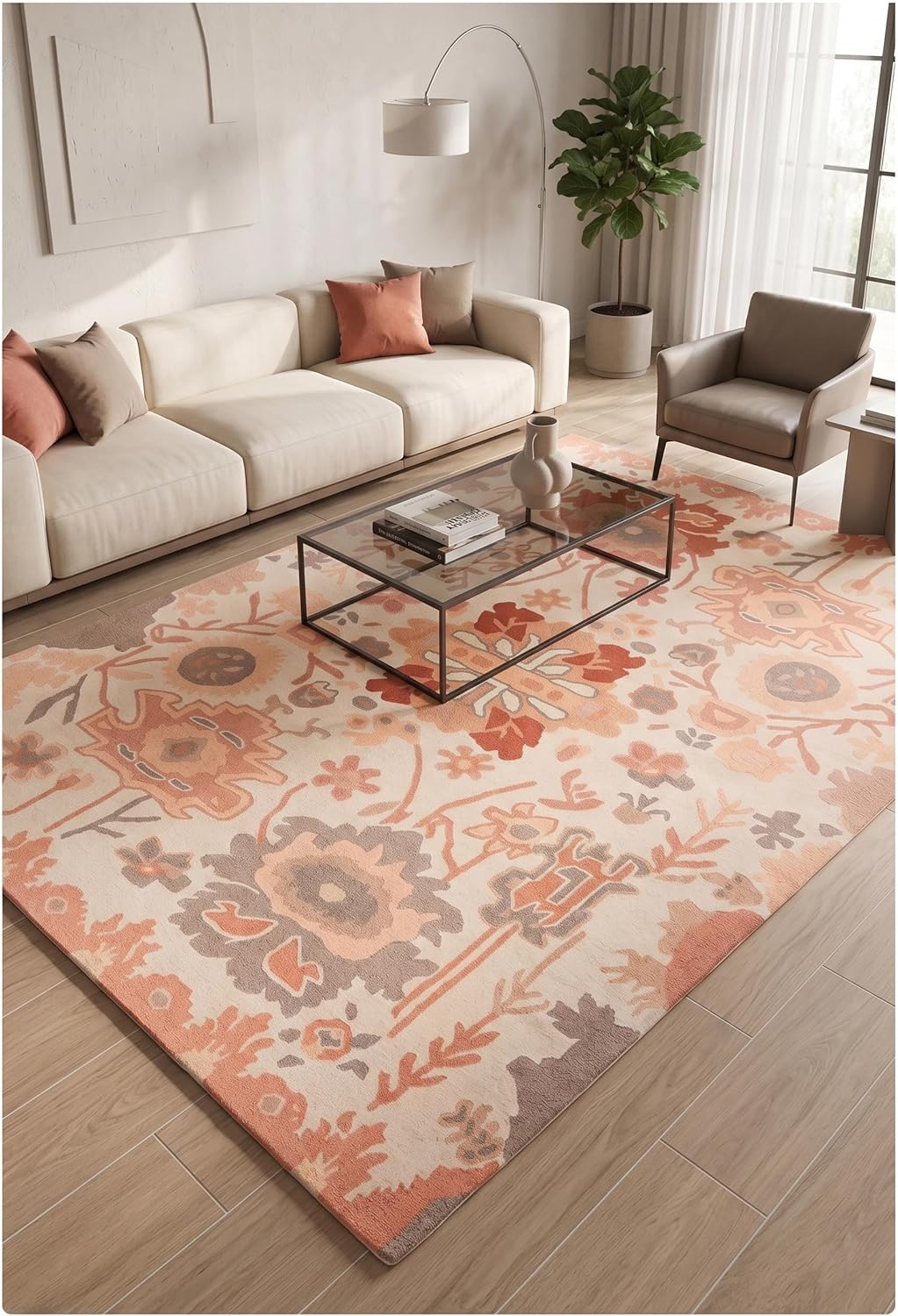 Handmade Oushak Wool Area Rug – Featuring Floral and Botanical Patterns in Soft Tones