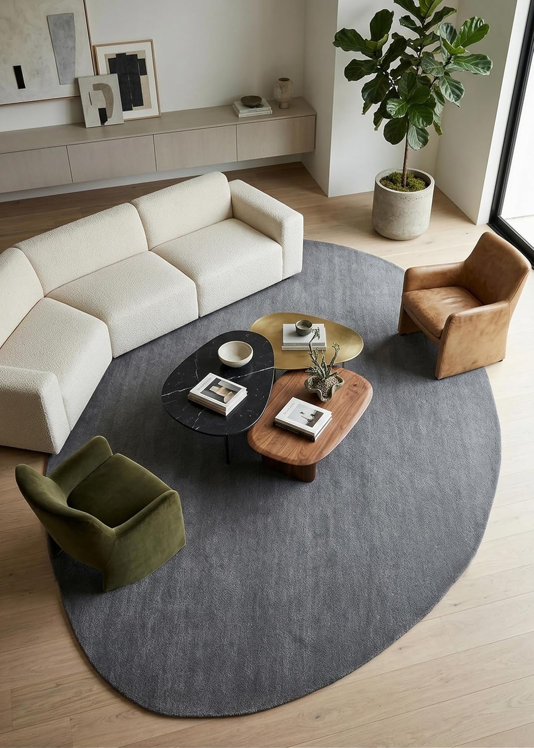Modern Oval Shape Wool Rug - Irregular Shaped
