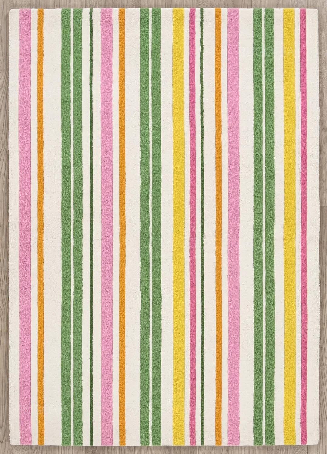 Handmade Wool Rug with Colorful Vertical Stripes Soft Hand Tufted Carpet