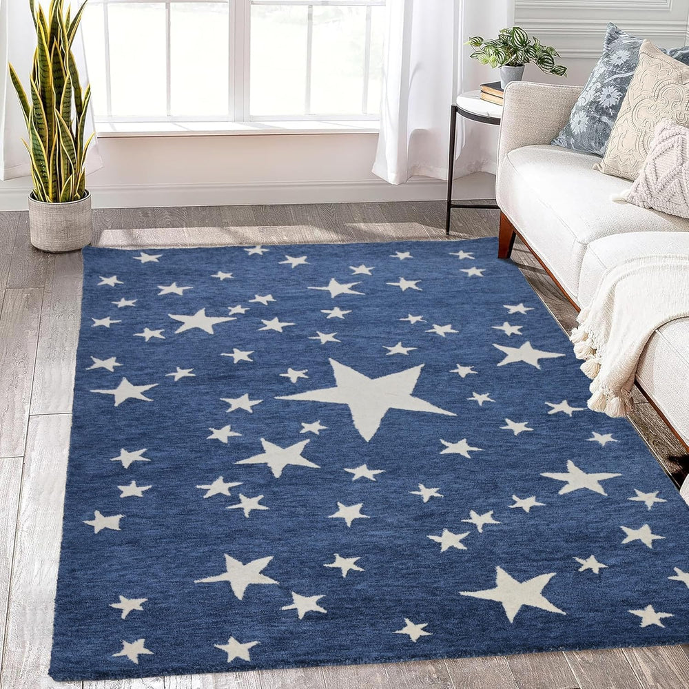 Hand-Tufted Star Wool Rug for Kids | Soft, Thick & Durable Starry Night Design