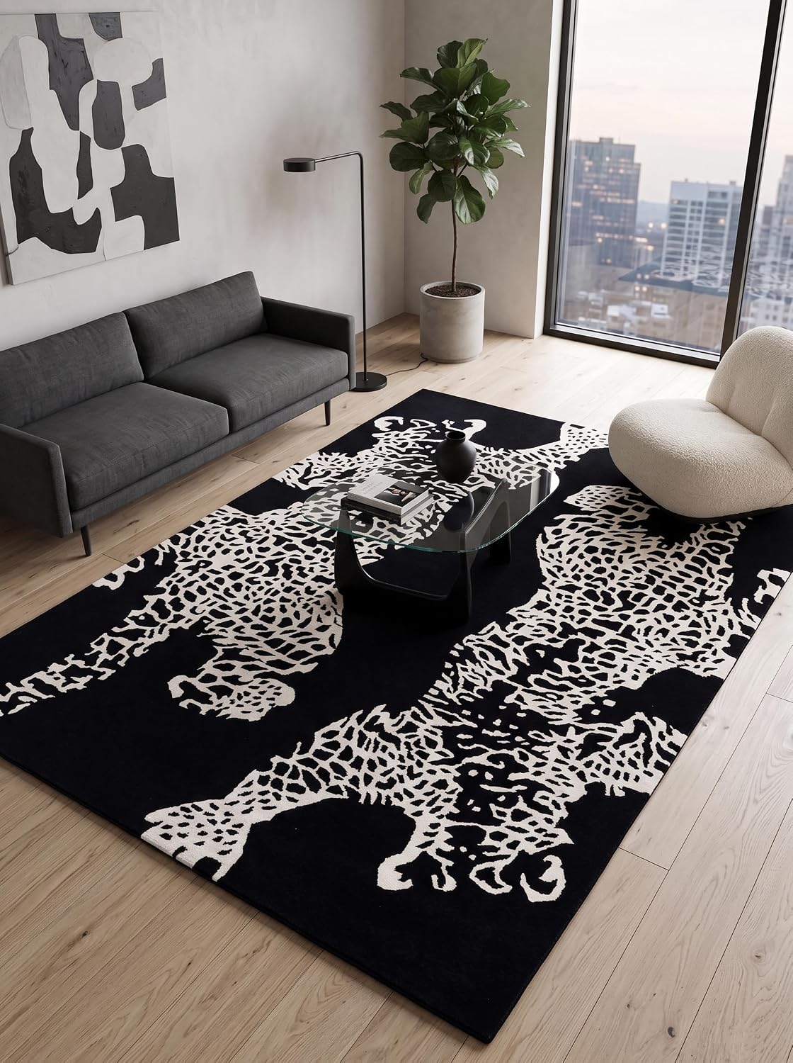 Climbing Jaguar Modern Handmade Wool Area Rug
