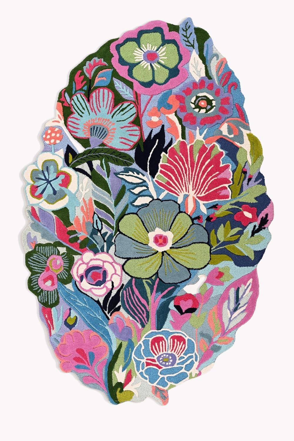 Handmade Floral Wool Area Rug - Irregular Oval Shape