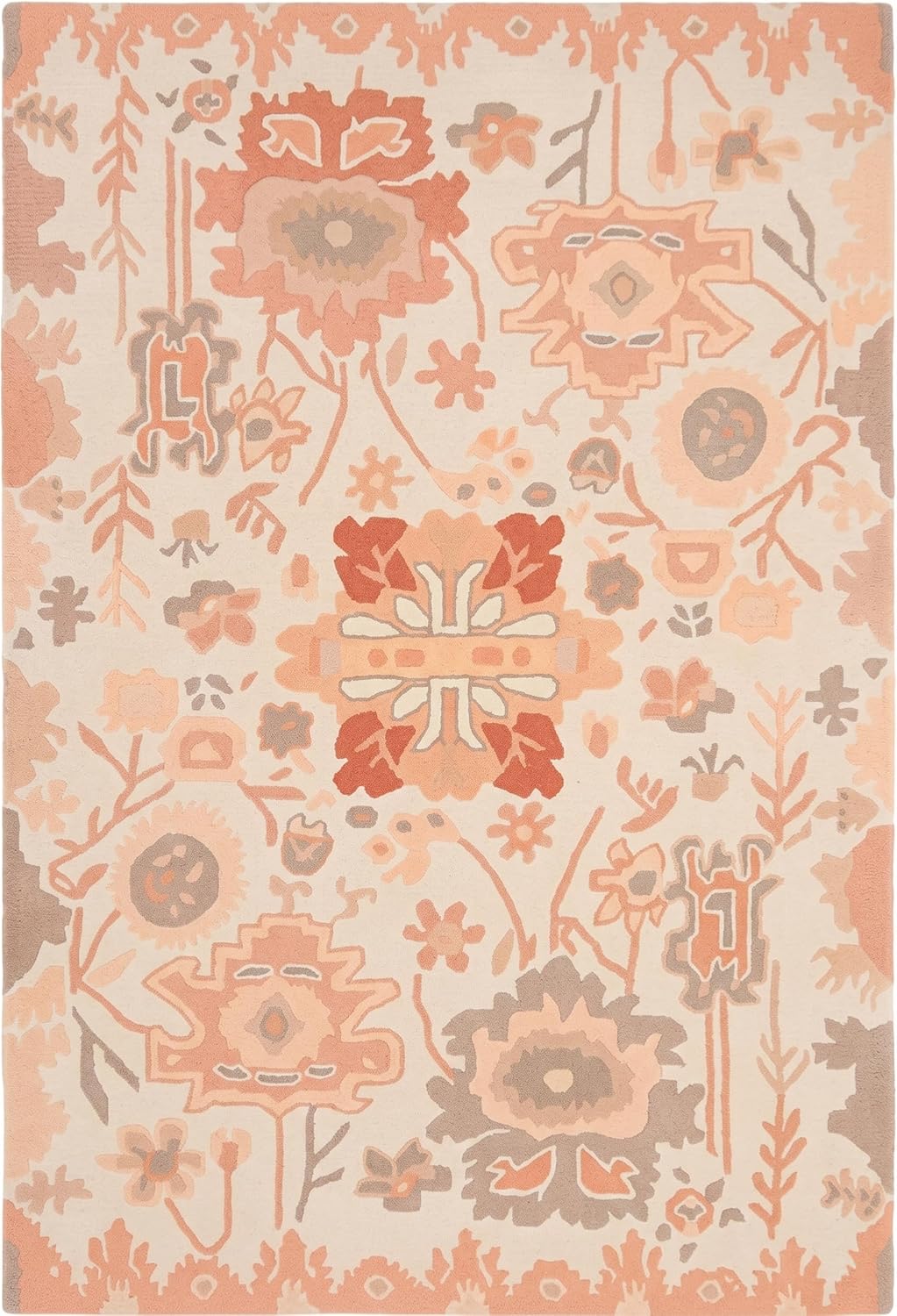 Handmade Oushak Wool Area Rug – Featuring Floral and Botanical Patterns in Soft Tones