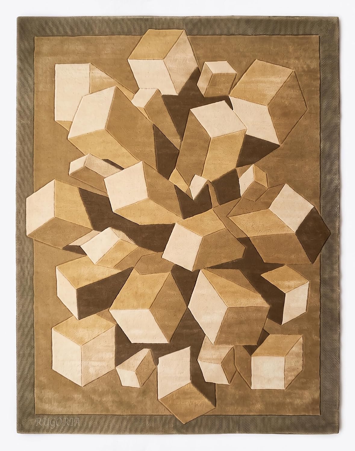Hand-Tufted Wool Area Rug, 3D Cube Design