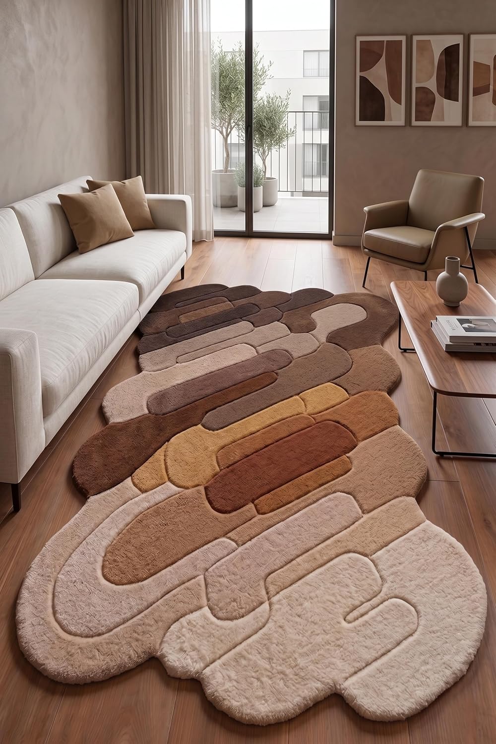 Hand Tufted Wool Rug, Abstract Organic Irregular Shape, Modern Gradient Design