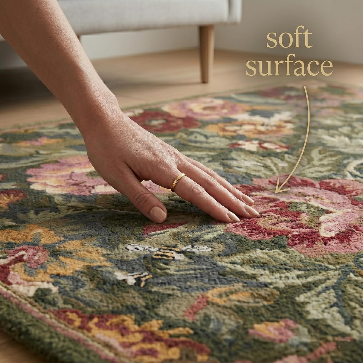 Floral Garden Hand Tufted Wool Area Rug with Botanical Bloom Pattern