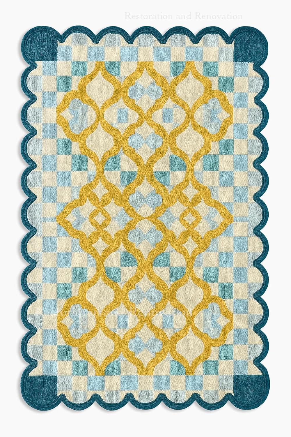 Hand-Tufted Wool Rug with Scalloped Edges