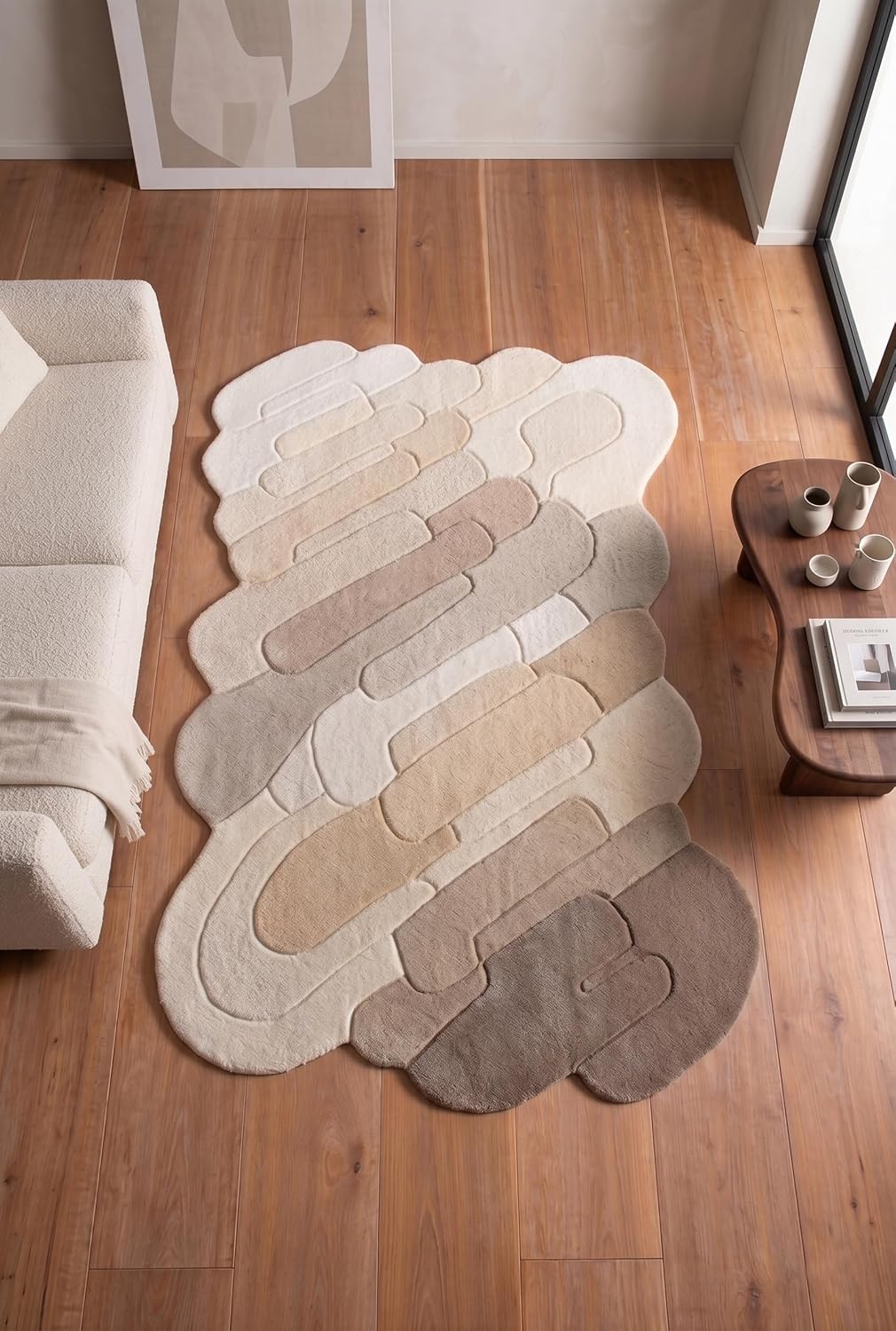 Hand Tufted Wool Rug, Abstract Organic Irregular Shape, Modern Gradient Design