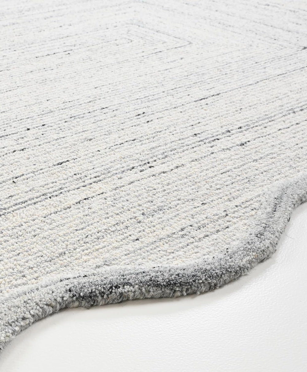 Handmade Scalloped Wool Rug - Irregular Edge Textured Area Rug - Soft, Modern Geometric Design Carpet