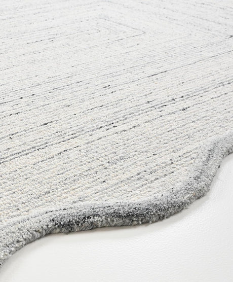 Handmade Scalloped Wool Rug - Irregular Edge Textured Area Rug - Soft, Modern Geometric Design Carpet