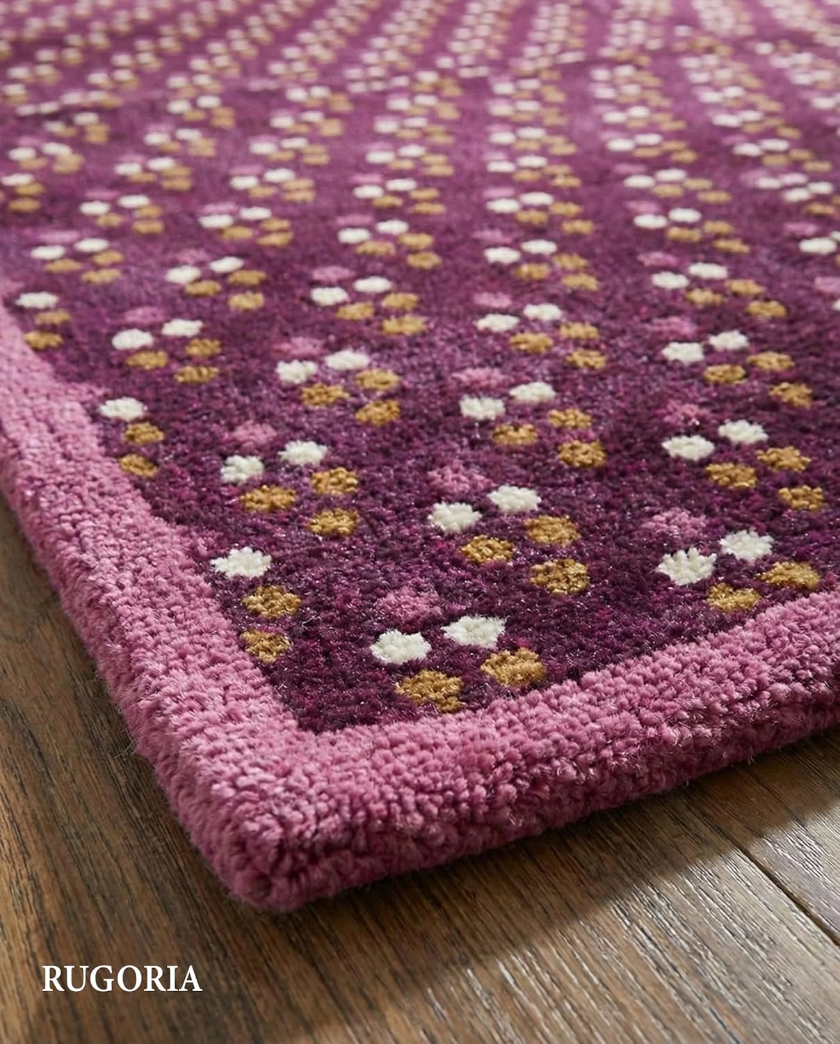 Hand Tufted Wool Area Rug Floral Dot Pattern