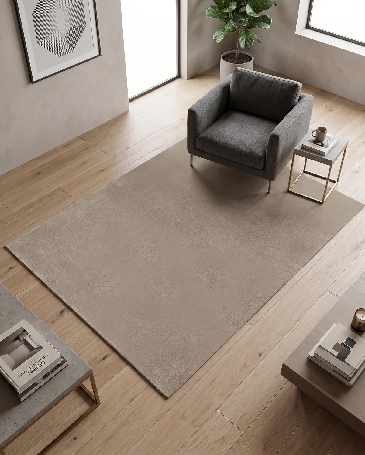 Solid Hand Tufted Wool Area Rug, Soft Plush Carpet
