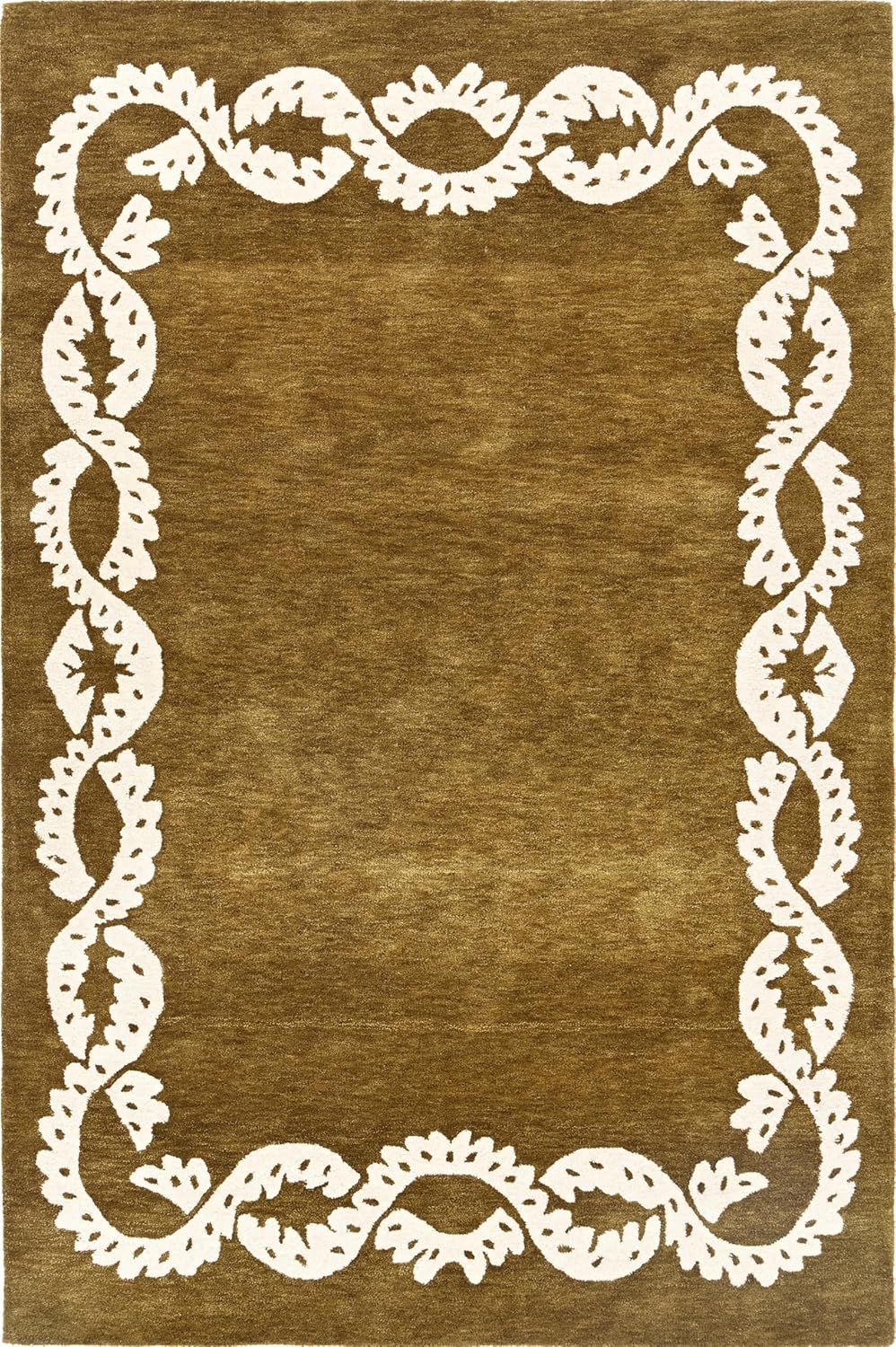 Hand-Tufted Wool Rug - Intricate White Vine Border Carpet