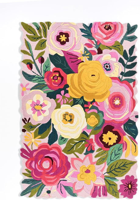 Floral Hand-Tufted Wool Rug – Vibrant Color, Plush Feel, Unique Scalloped Edge