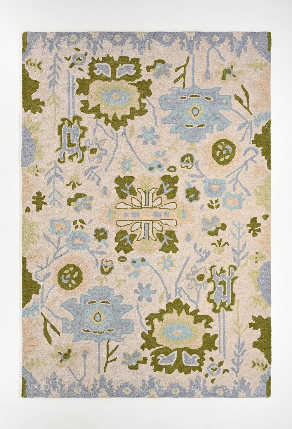 Handmade Oushak Wool Area Rug – Featuring Floral and Botanical Patterns in Soft Tones
