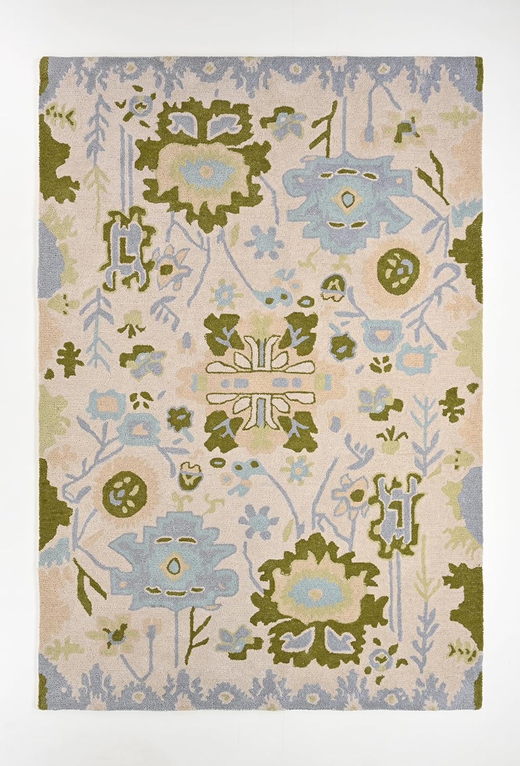 Handmade Oushak Wool Area Rug – Featuring Floral and Botanical Patterns in Soft Tones