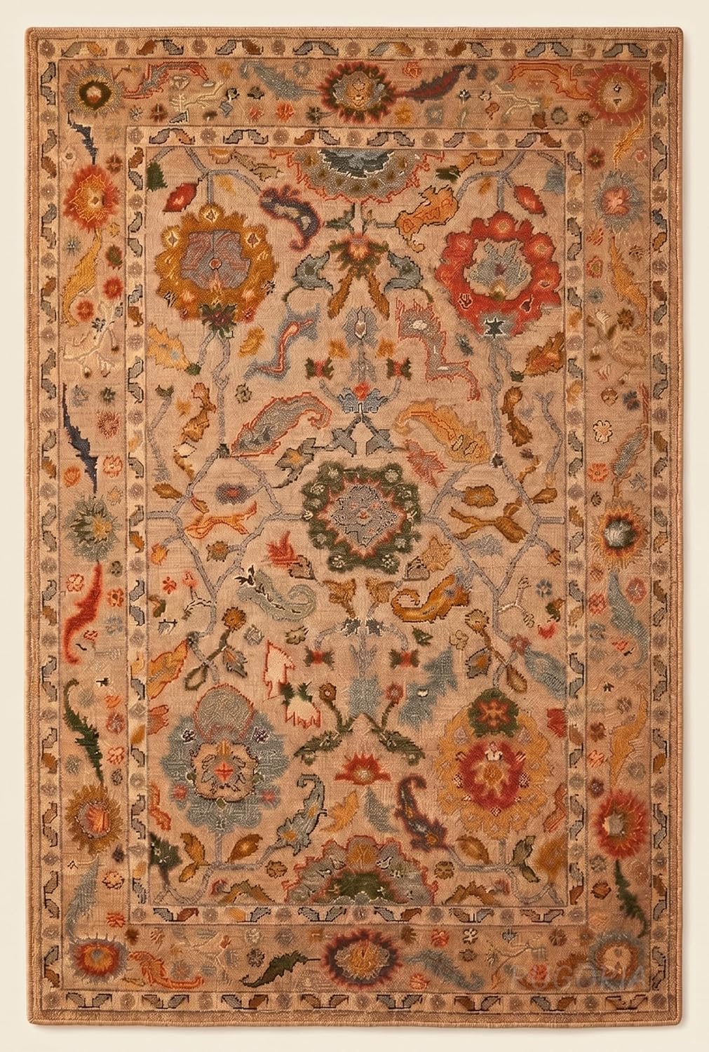 Traditional Sultanabad style beige floral wool area rug