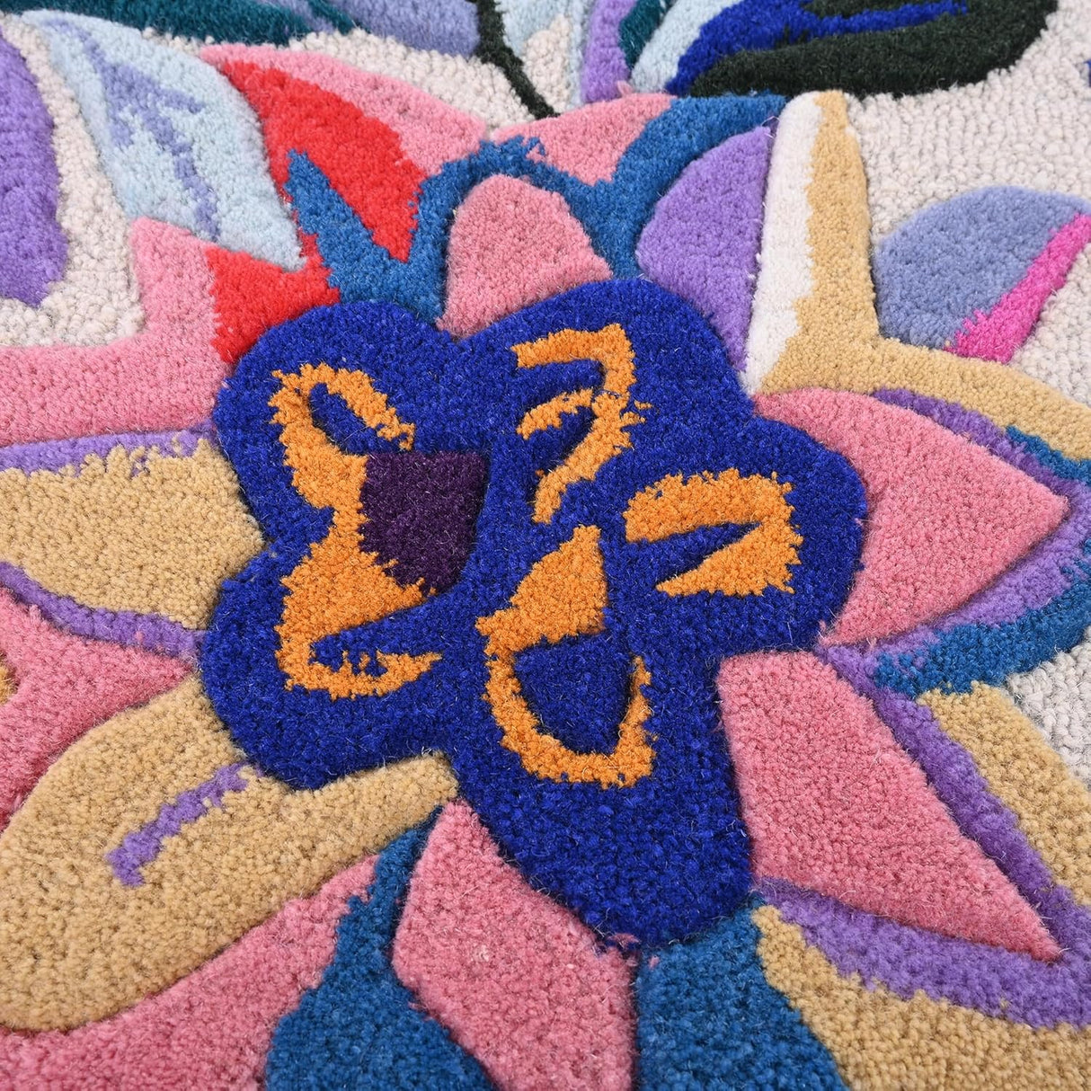 Handmade Colorful Roses Floral Wool Area Rug