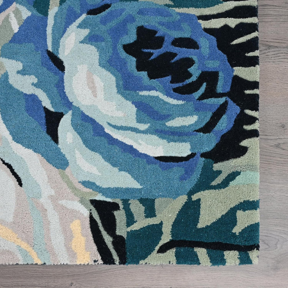 Modern Rose Floral Wool Rug | Colorful Garden Flower Design Carpet