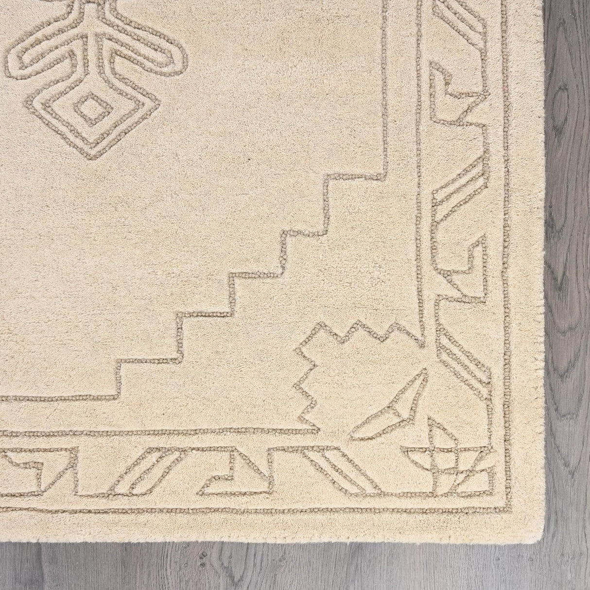 Handmade Wool Area Rug - Beige Tribal Geometric Pattern | Large, Soft & Plush Hand-Tufted Carpet | Modern Boho Neutral Living Room, Bedroom, Dining Room & Office Décor