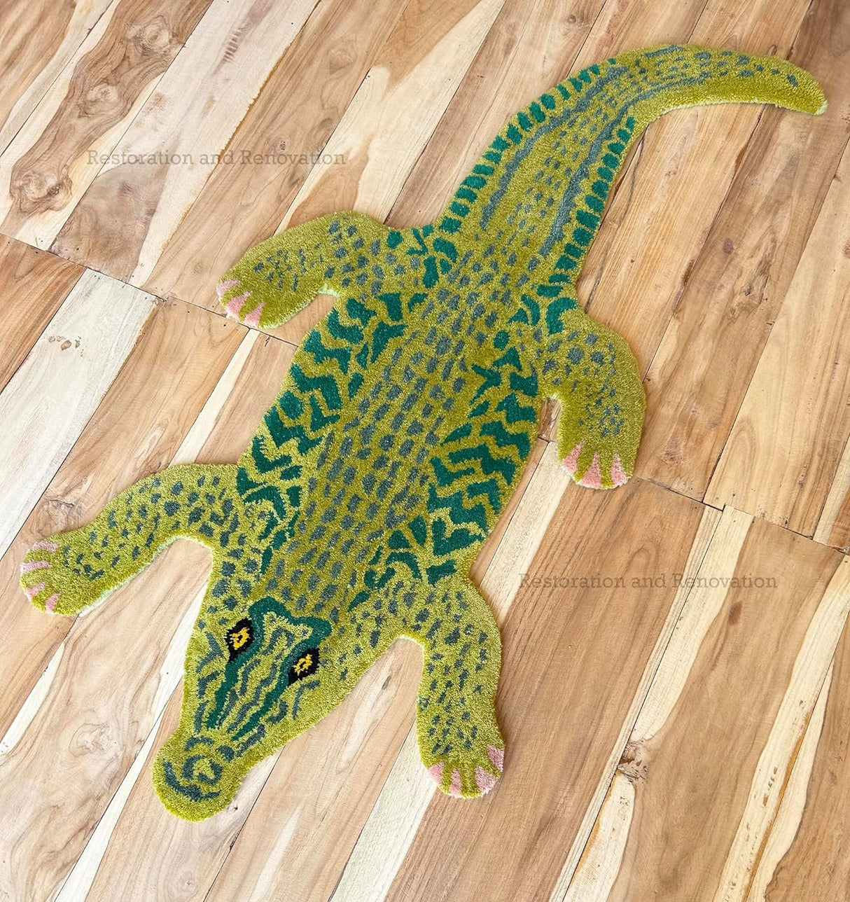 Handmade 100% Wool Area Rug with Realistic Crocodile-Inspired Animal Print Design